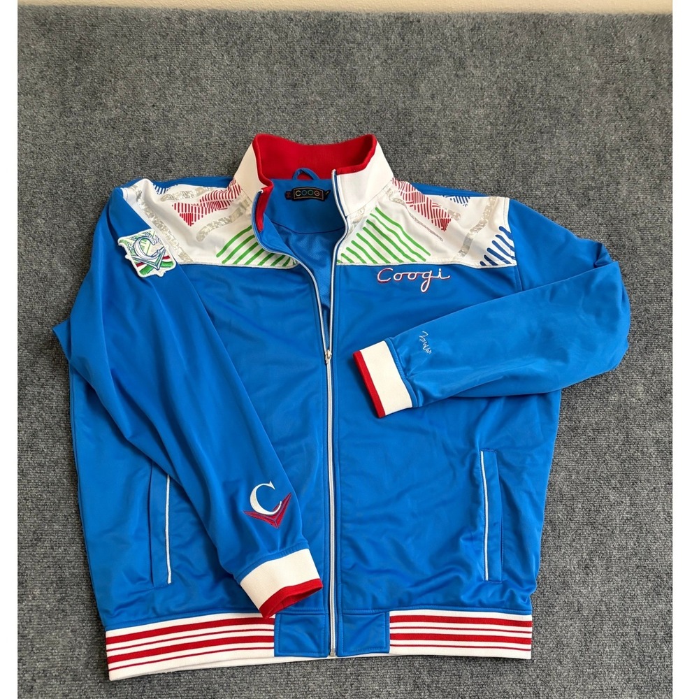 Coogi Mens Track Jacket Blue Multi-Color Geometric Full Zip Long SleeveSize 3XL
